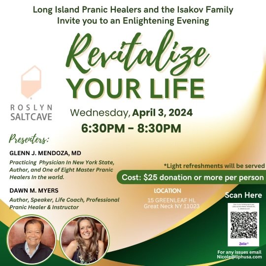 Flyer: Revitalize Your Life, an enlightening evening with Long Island Pranic Healers